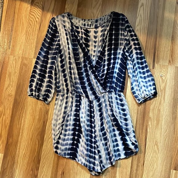 Charlotte Russe Pants - Women Large Blue/White Tie Dye Sexy Shortie Romper So cute!
